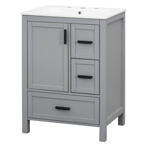Bathroom Vanity With Sink, Soft Close Door, Double Layer Door Shelf And 3 Drawers - Gray