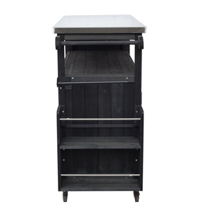 Foldable Outdoor Kitchen Island With Lockable Wheels, Storage Cabinet And Towel Rack For Patio