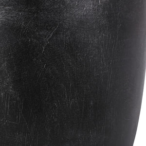 Outdoor Lightweight Concrete End Table With Natural Texture - Matte Black