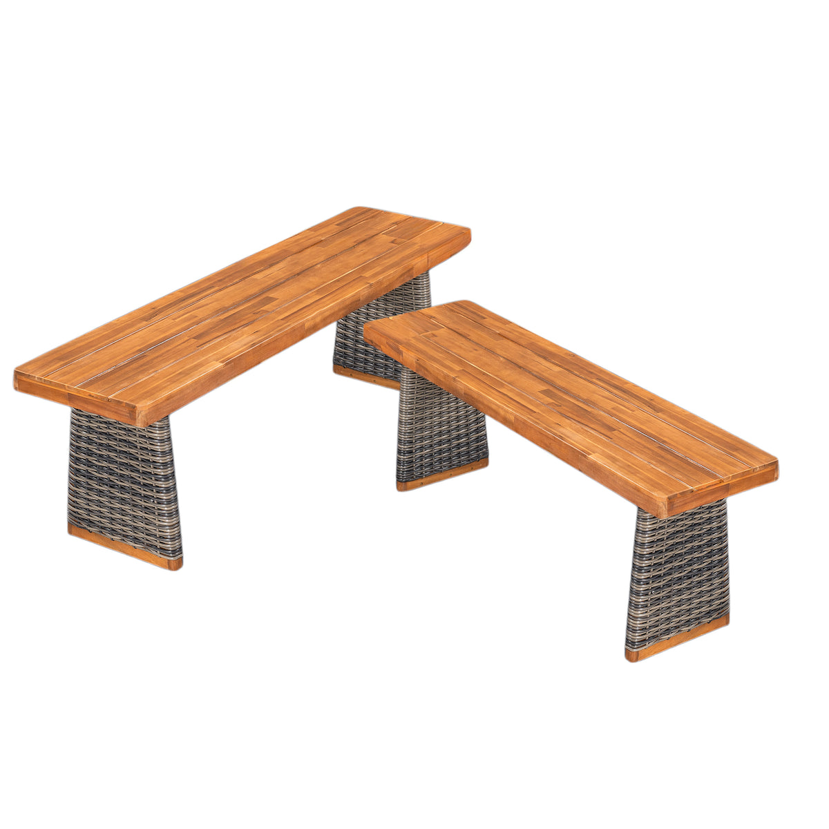 Outdoor Acacia Wood Bench (Set of 2) - Teak Finish