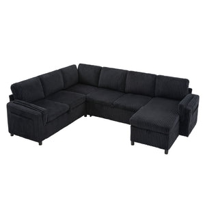 Convertible U-Shaped Sectional Sofa Bed With USB Ports And Storage