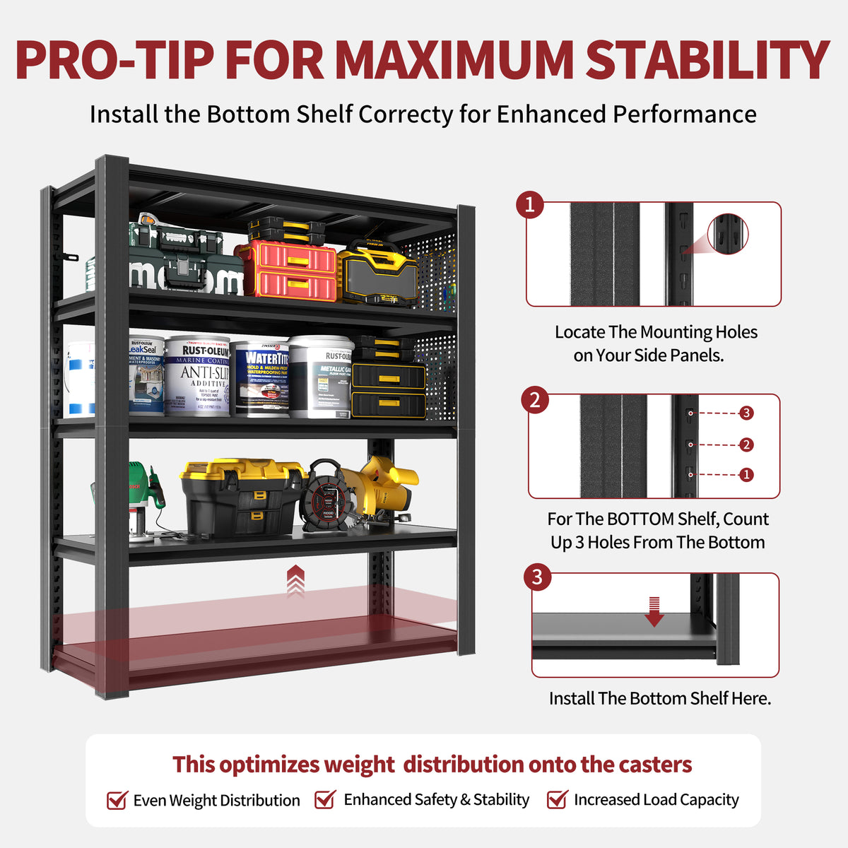 72"H 5-Tier Adjustable Heavy-Duty Shelving with Pegboard