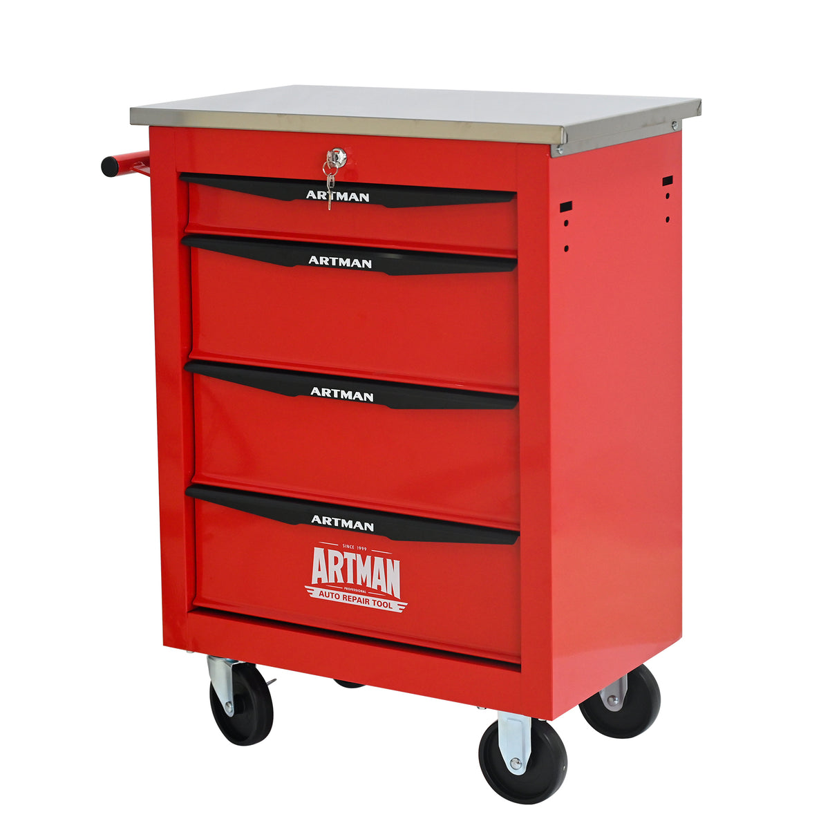 4 Drawers Multifunctional Tool Cart with Wheels, Red & Black