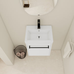 18" Floating Wall-Mounted Bathroom Vanity with Ceramic Sink