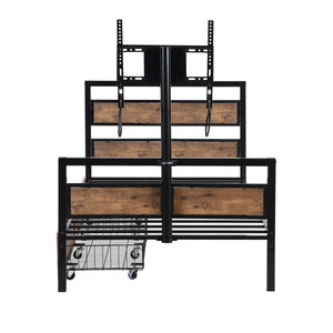 Twin Size Platform Bed With Headboard And Footboard, 2 Storage Drawers And Rotatable TV Stand - Black