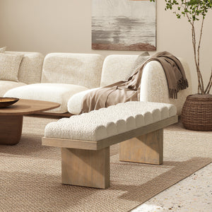 Bella 52-Inch Upholstered Accent Bench, Ivory White Boucle