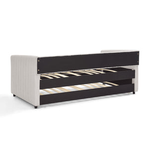Upholstered Daybed With Trundle With Vertical Stripes