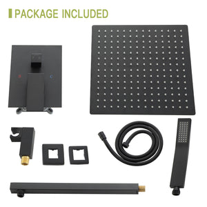 Dual Shower Head System With 12" Square Rain Shower And Rough In Valve