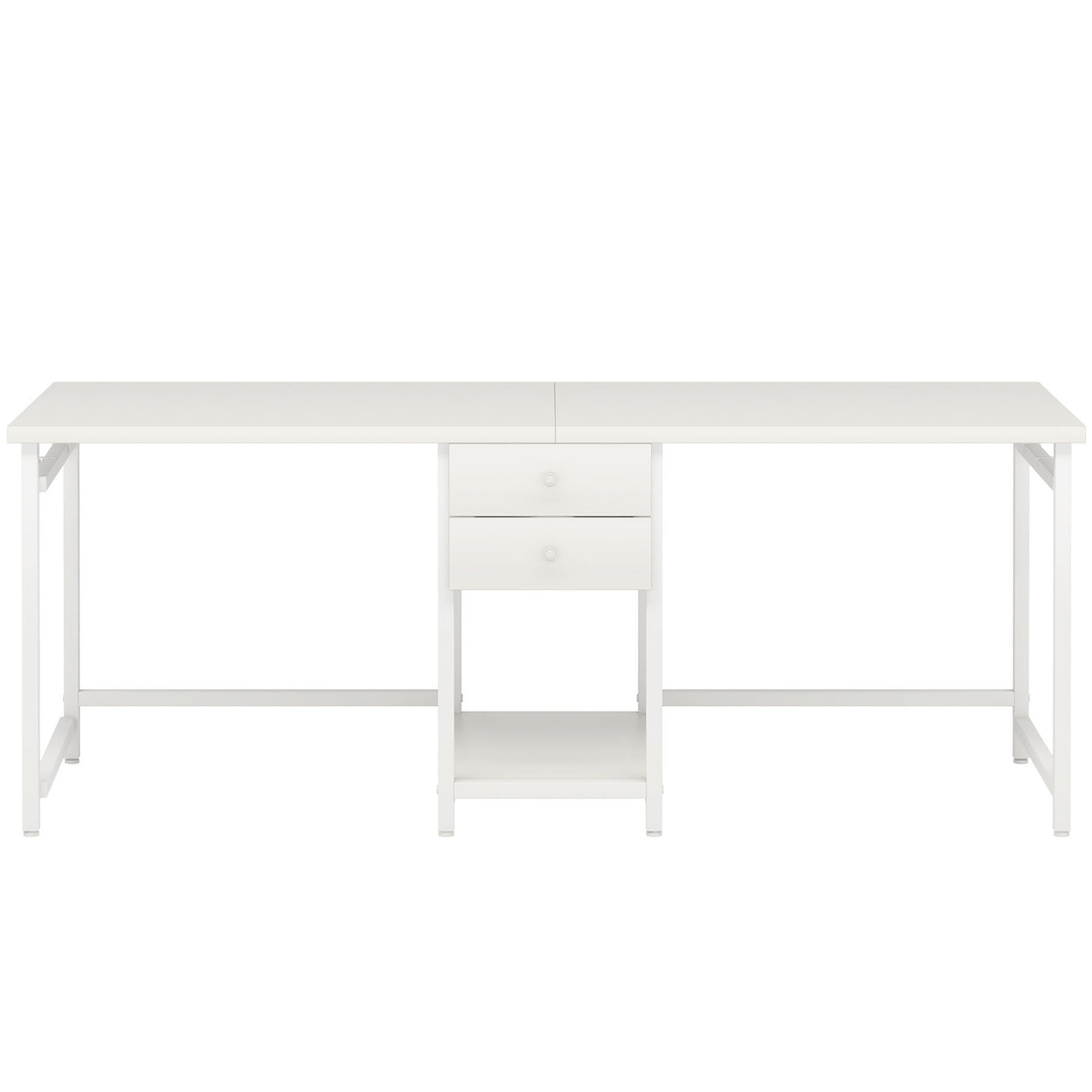 2 Person Computer Desk With Drawers And Shelves, Extra Long Double Workstation