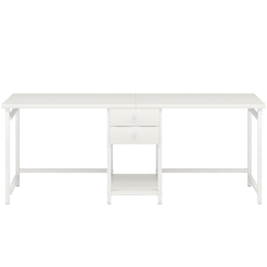 2 Person Computer Desk With Drawers And Shelves, Extra Long Double Workstation