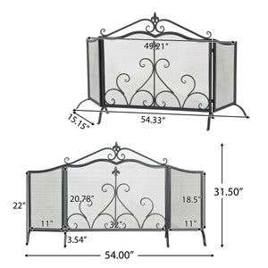 Onyx 3-Panel Iron Fireplace Screen 54" x 31.5"