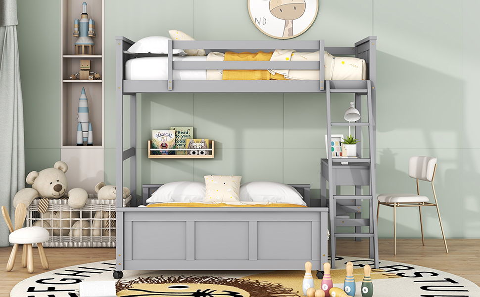 Full Over Full Bunk Bed With Desk
