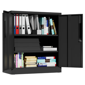 Heavy Duty Storage Cabinet With Lock, 2 Door File Cabinet With 2 Adjustable Shelves - Black