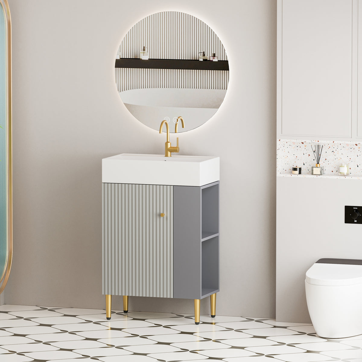21.6" Open-Shelving Vanity with Ceramic Sink