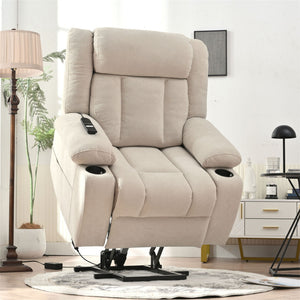 Power Lift Recliner Chair With Extended Footrest, Remote Control, Cup Holders, And Side Pockets
