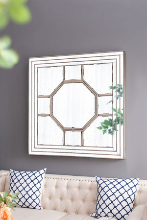 Antique Style Decorative Square Wall Mirror with Mirrored Frame