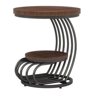 Round Vintage End Table With 2 Tier Storage