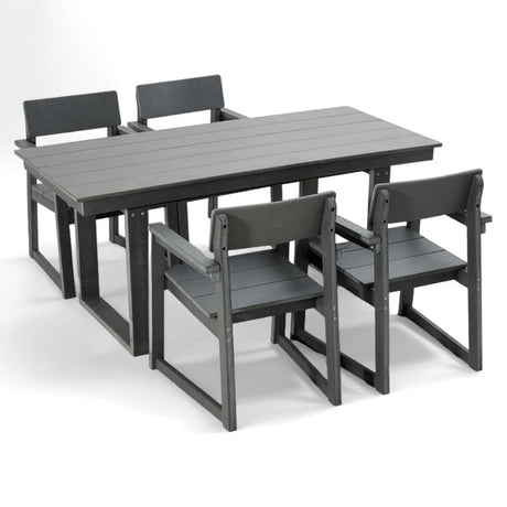 5 Piece Outdoor Dining Set, Table With Umbrella Hole And 4 Armrest Chairs