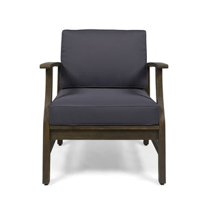 Enchanting Outdoor Club Chair With Slat Panel Design And Water Resistant Cushion - Dark Gray