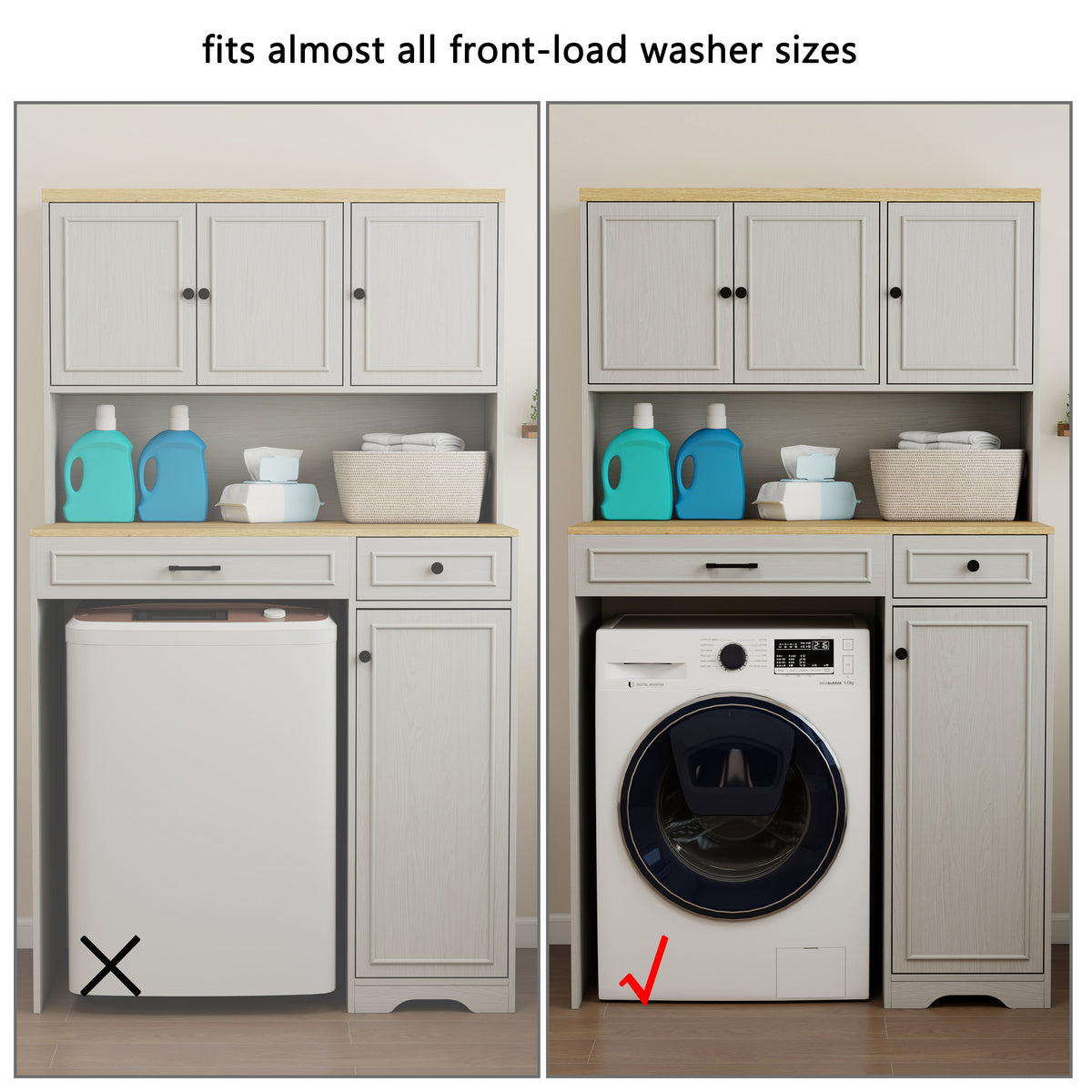 Over The Washer, Dryer And Robot Vacuum Storage Cabinet - Antique