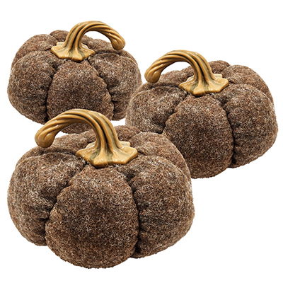 Pumpkin Ornament Decor Set of 3 with Fabric & Resin Construction - Dark Brown or Dark Gray