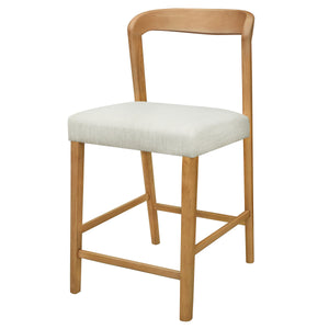 Solid Rubber Wood Counter Stools (Natural Oak + Beige) Set of 2