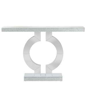 Mirrored Console Table With O-Shaped Base For Living Hallway - Silver / Clear
