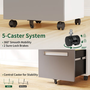 2-Drawer Mobile File Cabinet With Lock,On 360° Wheels, Holds A4/Letter/Legal Files - White