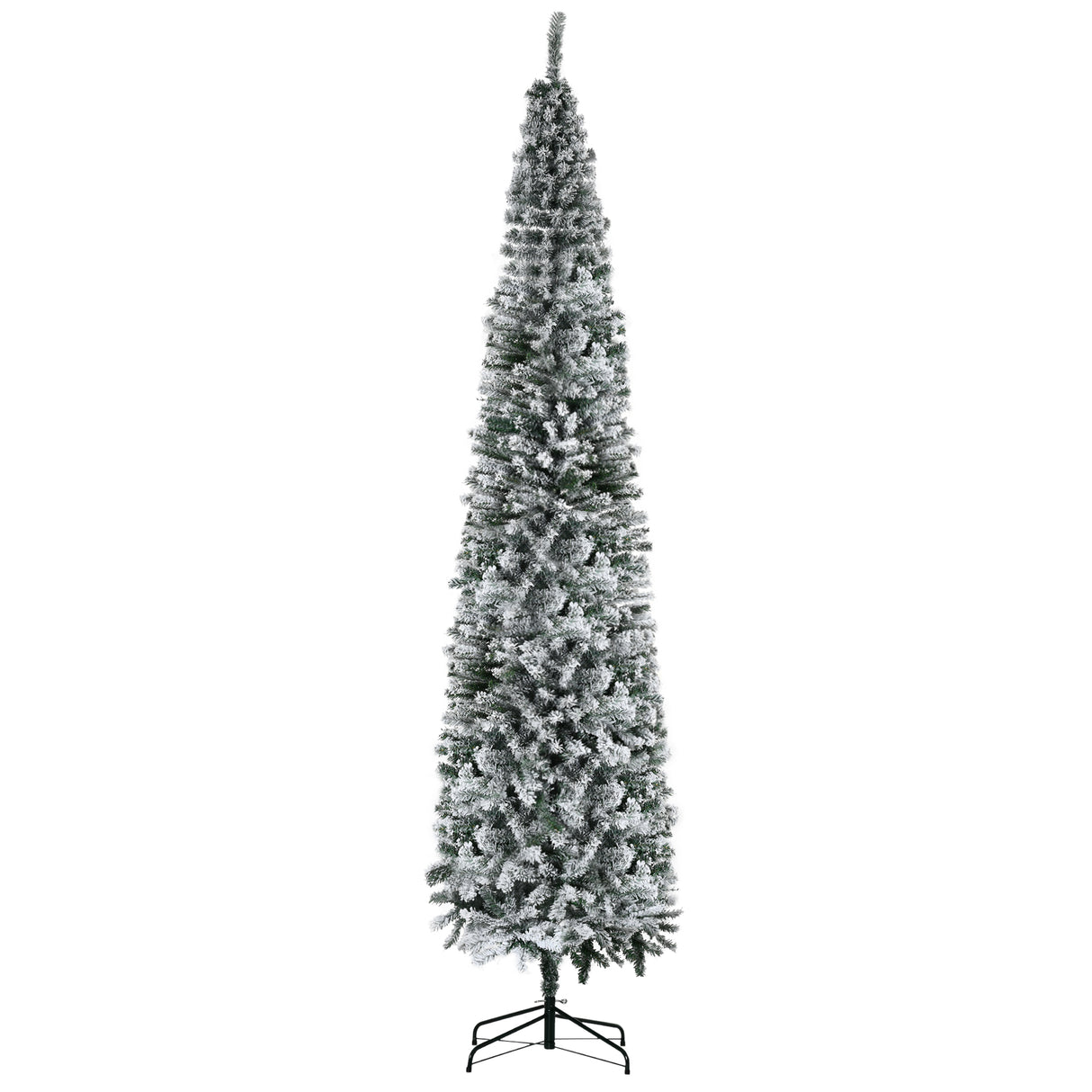 HOMCOM 9' Tall Unlit Snow-Flocked Slim Artificial Christmas Tree