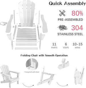 Adirondack Chairs Set of 2 with Folding Design and Cup Holder - White