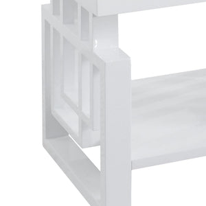 Rectangular End Table With Geometric Design And Open Shelf - White