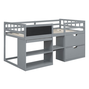 Low Loft Bed With Rolling Desk, Shelf And Drawers