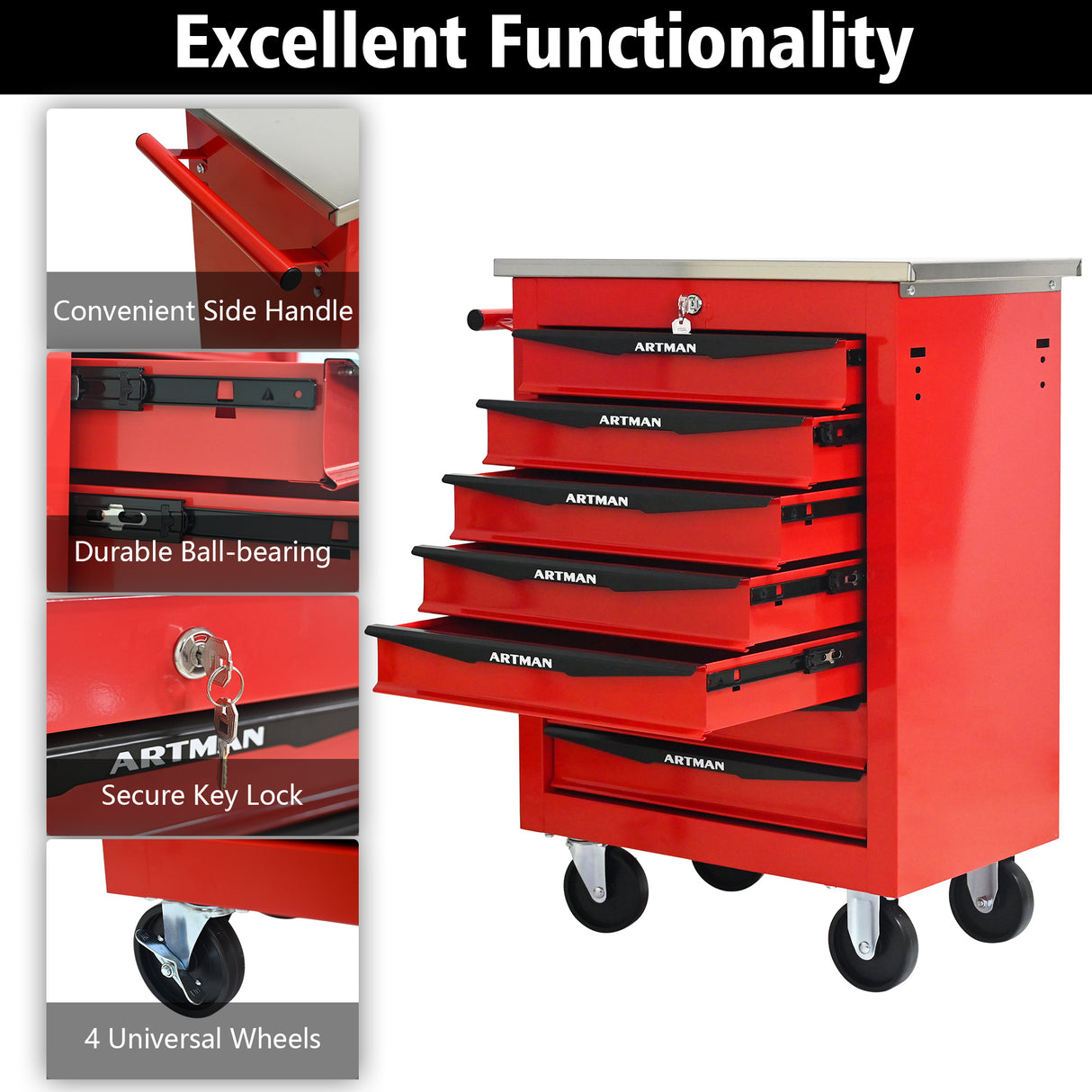 7 Drawers Multifunctional Tool Cart with Wheels