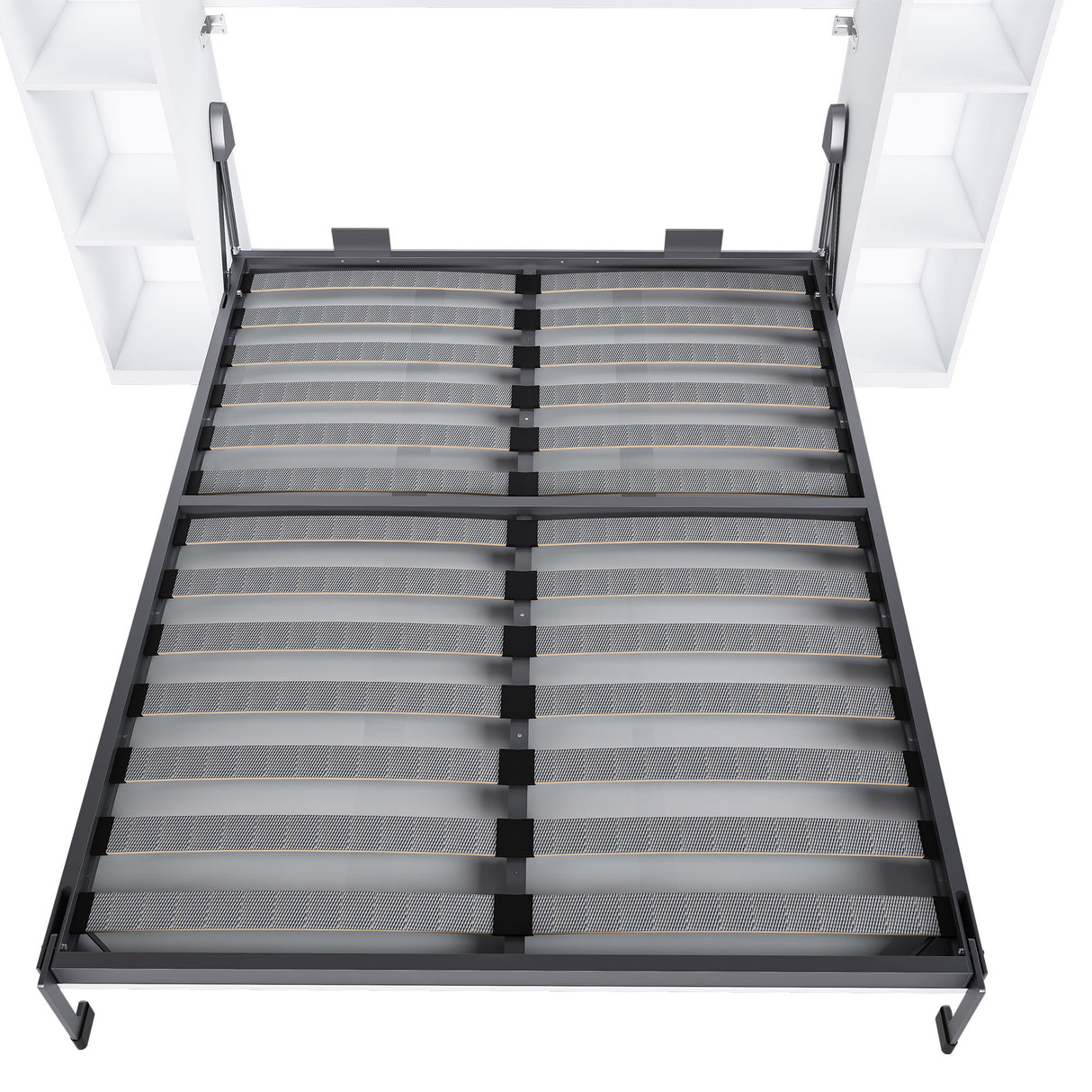 Queen Murphy Bed With Storage Cabinet, Foldable Wall Bed For Bedrooms - White