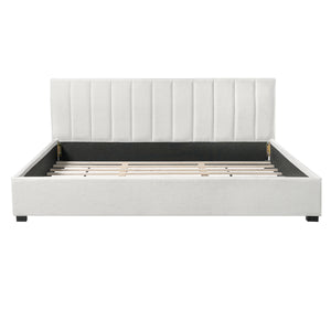 King Size Upholstered Bed Frame with Linen Blend Fabric