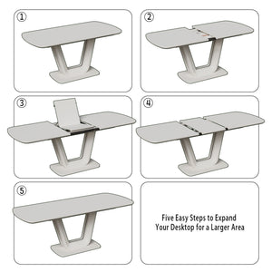 Modern Industrial Style Expandable Dining Table With U Shaped Legs - Antique Gray White