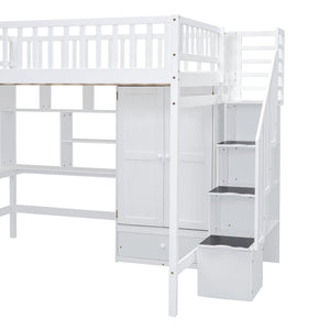 Loft Bed With Bookshelf, Drawers, Desk, And Wardrobe