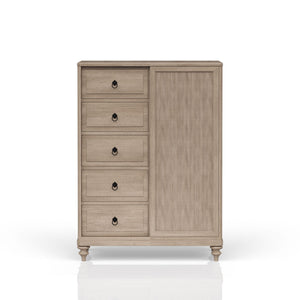 Queen Canopy Bedroom Set With A 2 Drawer Nightstand A Dresser With Poster Mirror And A Door Chest - Sand