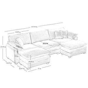 Oversized Modular Cushioned Sofa with Conversible Ottoman