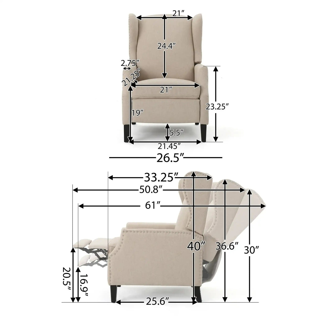 Westeros Wing Back Fabric Upholstered Recliner - Best Buy Furniture