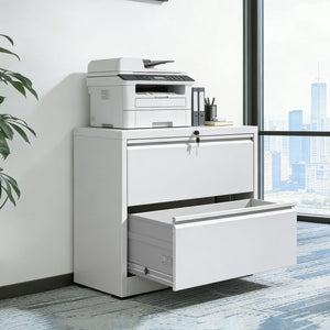 Lateral File Cabinet 2 Drawer, Locking File Cabinet With Anti Tip Interlock, Heavy Duty Storage For Letter / Legal / A4 Files - White