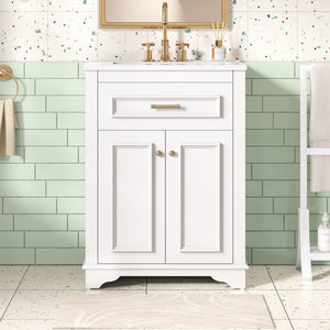 Bathroom Vanity With Integrated Sink, 2 Door Cabinet With Tip Out Drawer, Rectangular Design