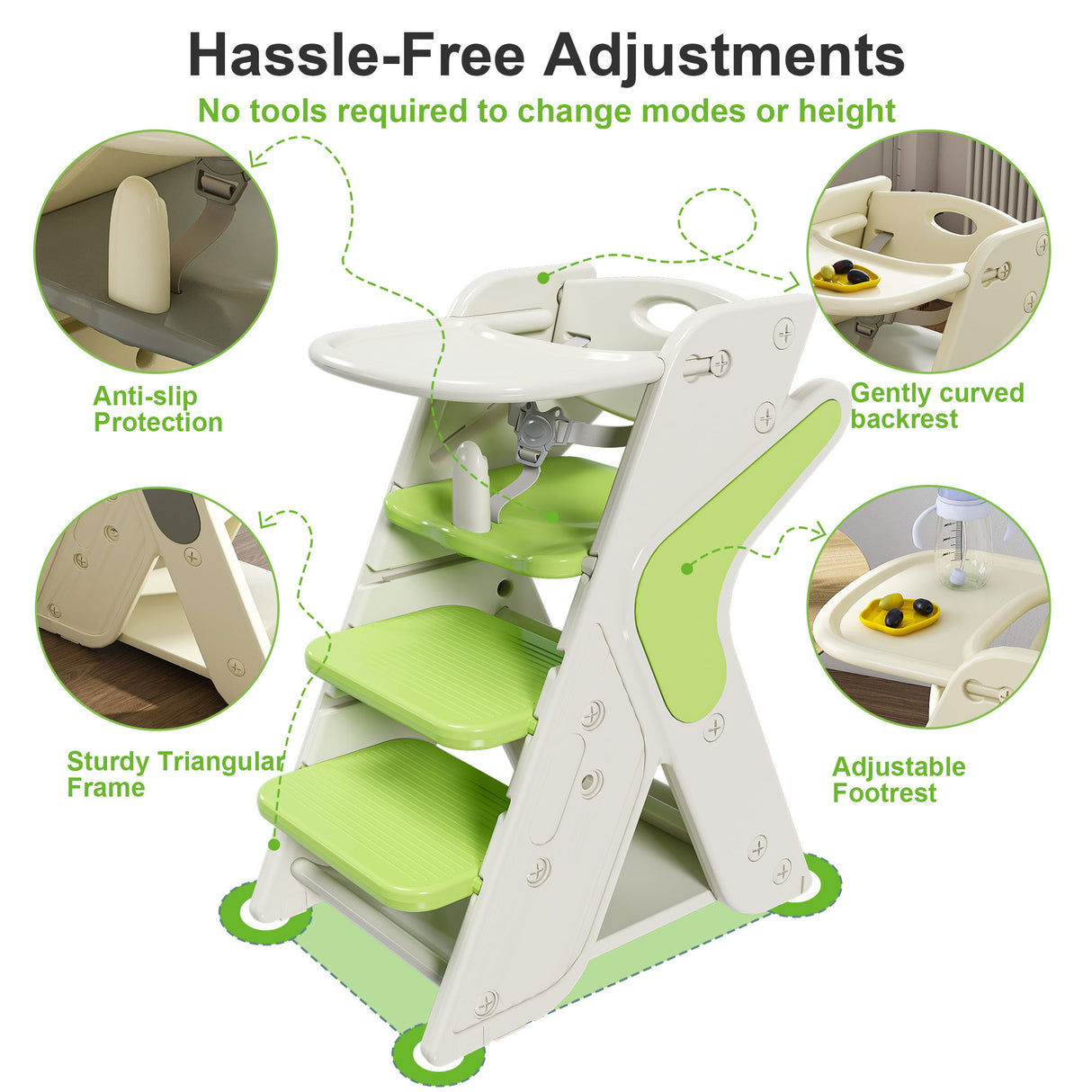 Multifunctional Growing Up Dining Chair With Adjustable Height And 5 Point Seat Belts