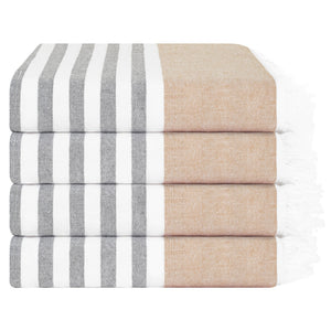4 Packed Terry Peshtemal and Premium Beach Towel, Mediterranean Cotton Turkish Peshtemals, 35" x 60",  Modern & Traditional Turkish Bath Towels