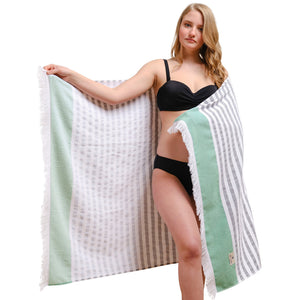 4 Packed Terry Peshtemal and Premium Beach Towel, Mediterranean Cotton Turkish Peshtemals, 35" x 60",  Modern & Traditional Turkish Bath Towels
