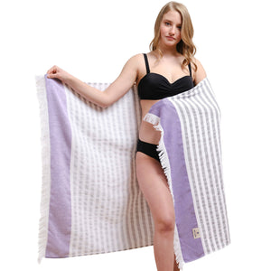 4 Packed Terry Peshtemal and Premium Beach Towel, Mediterranean Cotton Turkish Peshtemals, 35" x 60",  Modern & Traditional Turkish Bath Towels