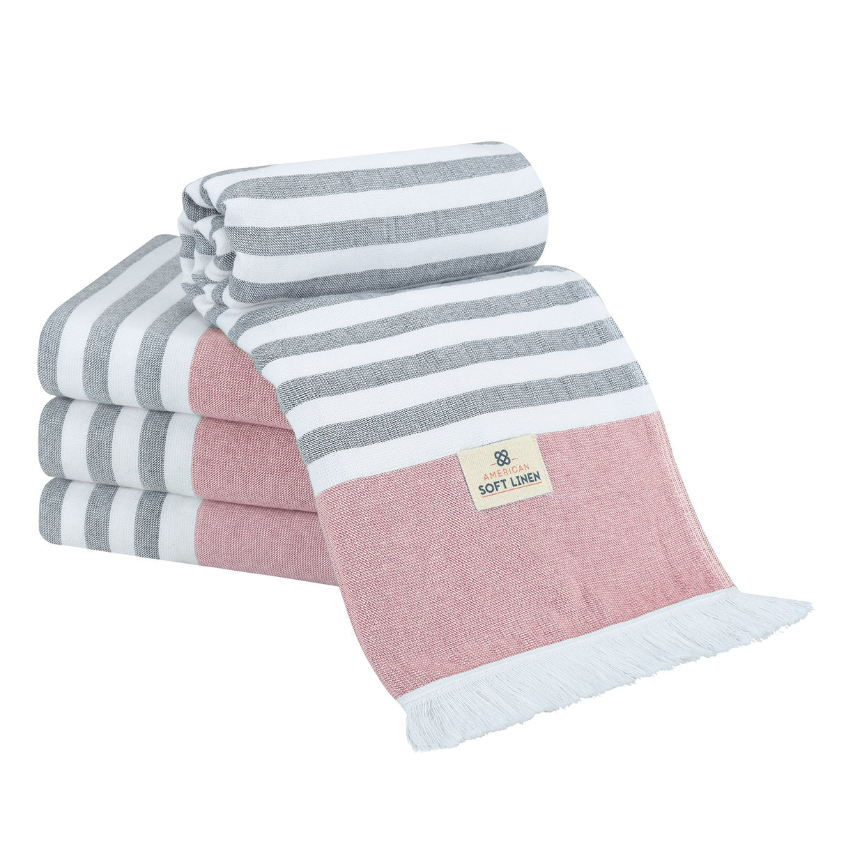 4 Packed Terry Peshtemal and Premium Beach Towel, Mediterranean Cotton Turkish Peshtemals, 35" x 60",  Modern & Traditional Turkish Bath Towels