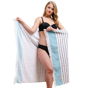4 Packed Terry Peshtemal and Premium Beach Towel, Mediterranean Cotton Turkish Peshtemals, 35" x 60",  Modern & Traditional Turkish Bath Towels