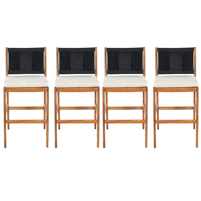 4 Pieces Arly Outdoor Bar Stool Set with Solid Acacia Wood & Woven Wicker