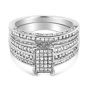 .925 Sterling Silver 3/4 Cttw Prong Set Round Diamond Composite Engagement Ring and Band Set (I-J Color, I3 Clarity) - Size 6.5